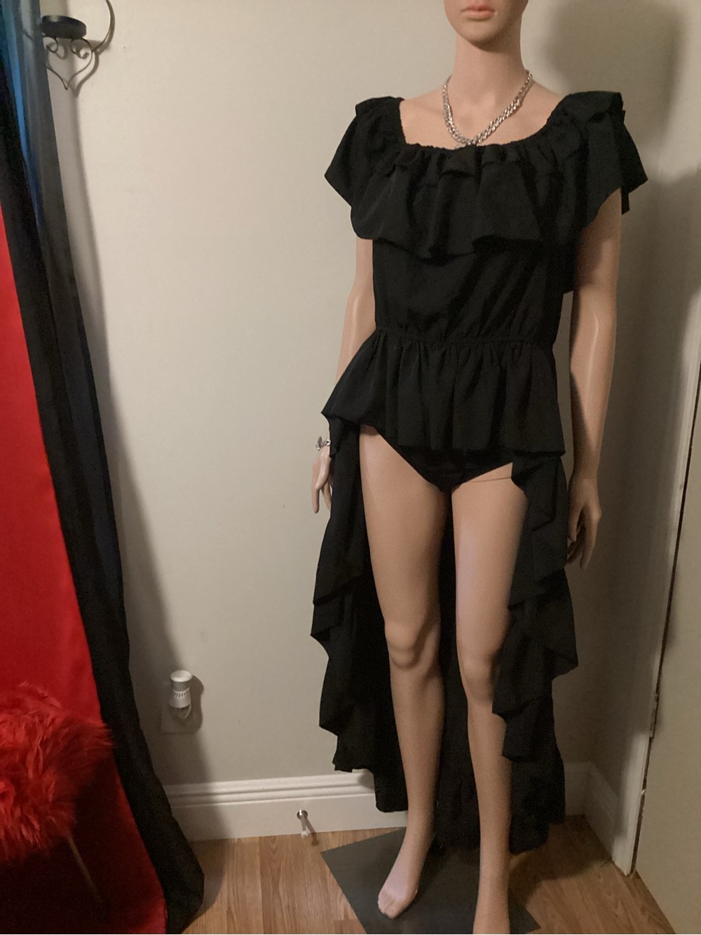 Black Ruffled High-Low Shirt
